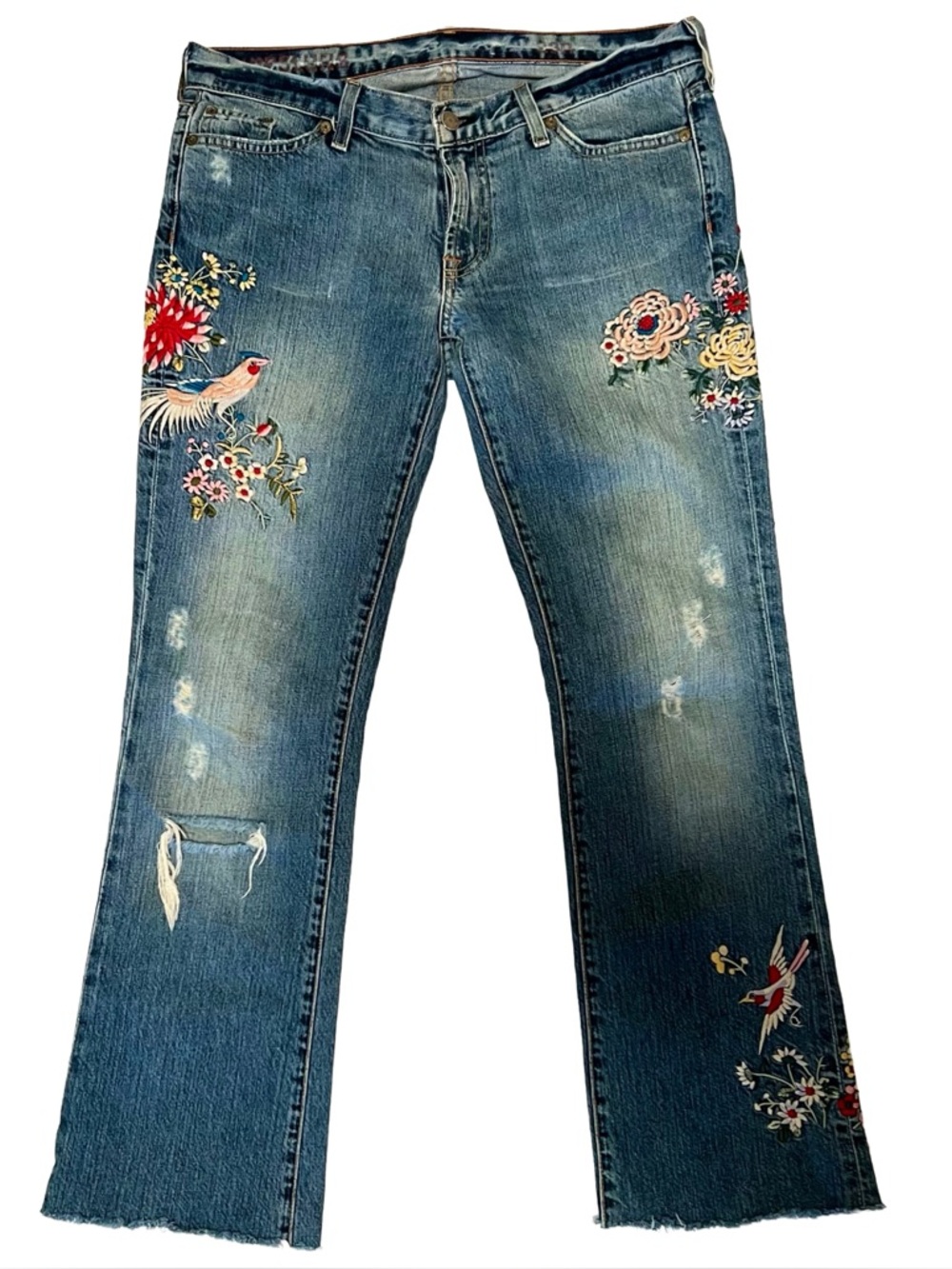 J. Crew Embroidered Distressed Hipslung Bootcut Jeans Size *29S Y2K Made In USA